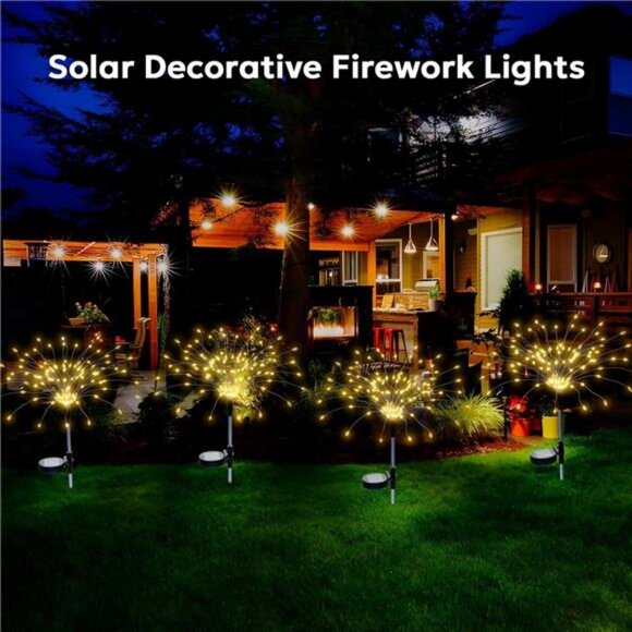 Solar Fireworks Lights Outdoor Waterproof Garden Fairy Light Outside - Picture 3 of 7